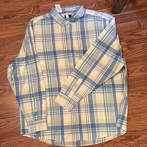 Izod Men's Plaid Shirt in Blue, Yellow, and Green size XXL Tall NWT